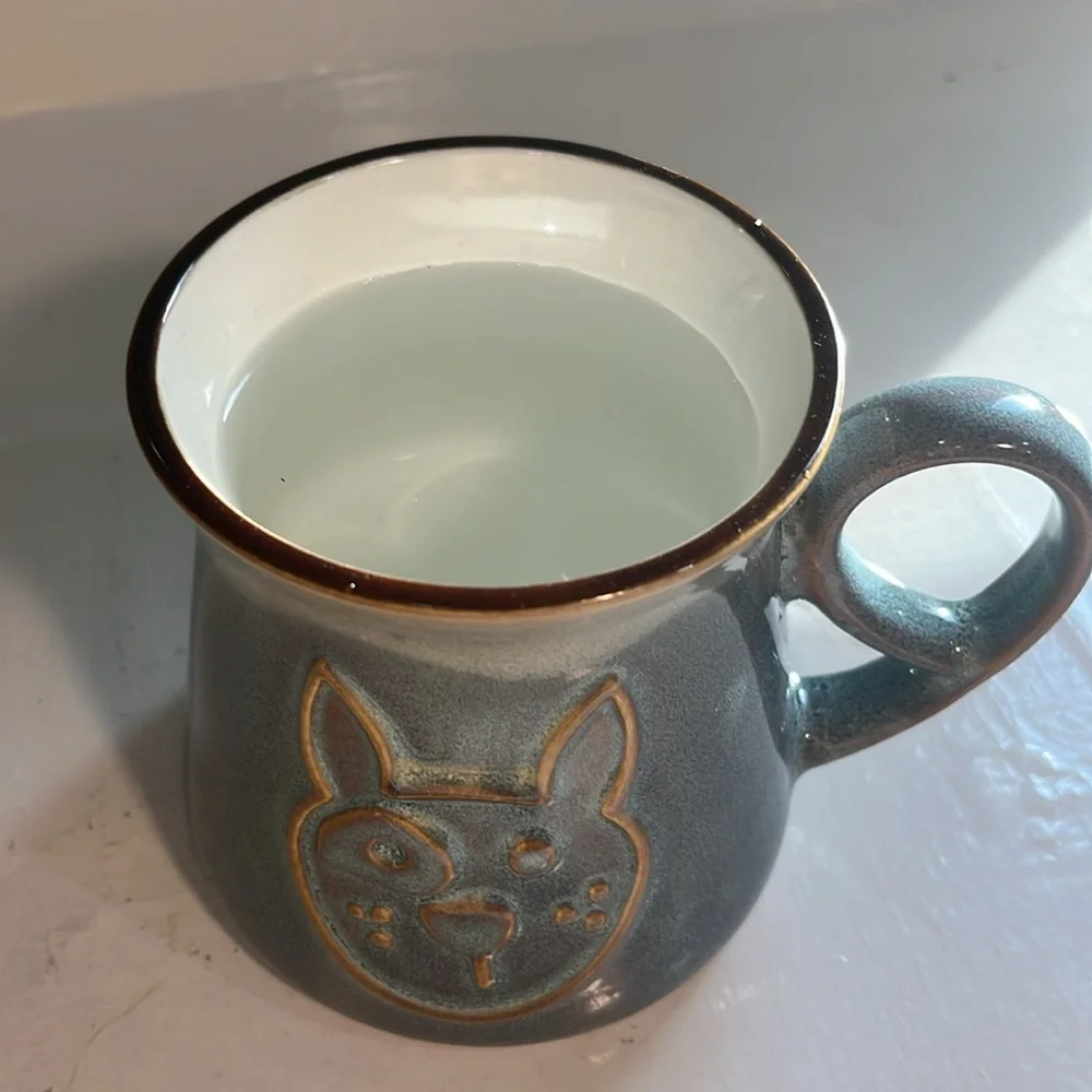 Best Artisan Cat Mug Ever Blue Glazed Embossed Ceramic La Rochelle